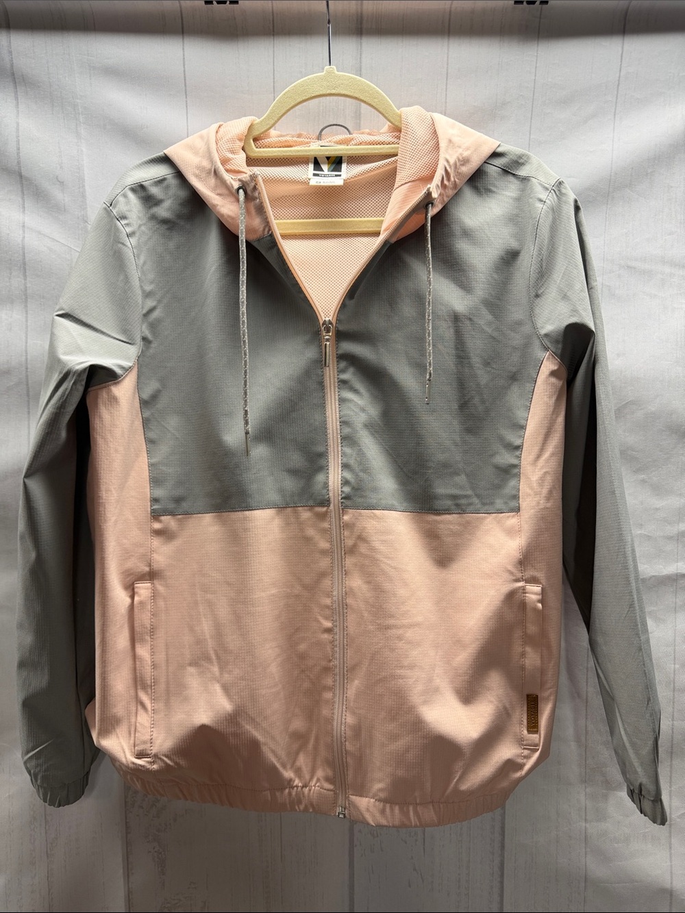 Voyager Light Pink and Gray Two Tone Hooded Zip Windbreaker Lightweight Jacket